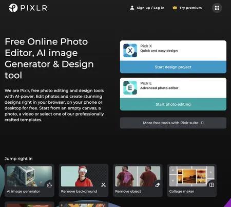 Screenshot of the site of Pixlr