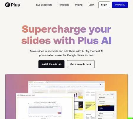 Screenshot of the site of Plus AI
