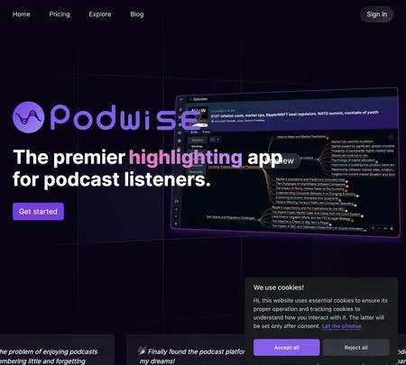 Screenshot of the site of Podwise