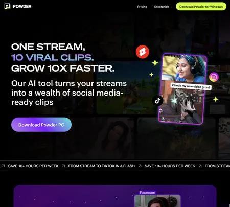 Screenshot of the site of Powder