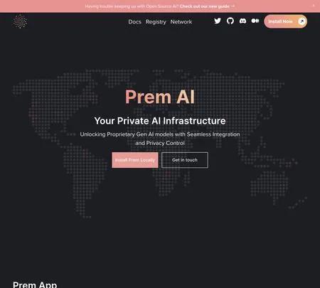 Screenshot of the site of Prem AI