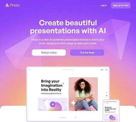 Screenshot of the site of Prezo