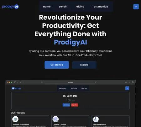 Screenshot of the site of ProdigyAI