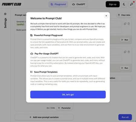 Screenshot of the site of Prompt Club