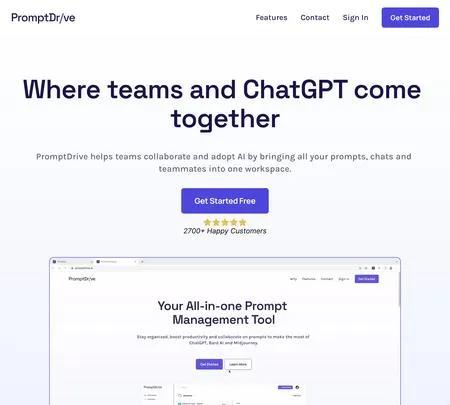 Screenshot of the site of PromptDrive.ai