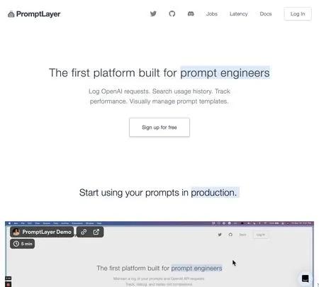 Screenshot of the site of PromptLayer