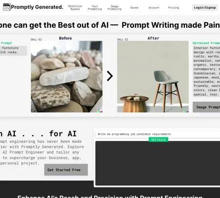 Screenshot of the site of Promptly Generated