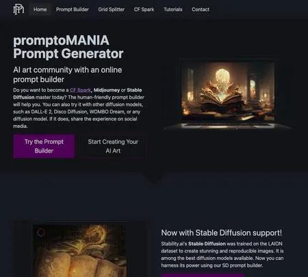 Screenshot of the site of PromptoMANIA