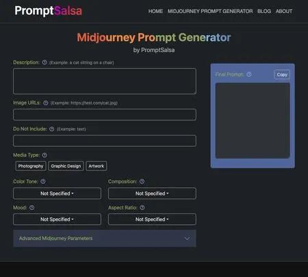 Screenshot of the site of Promptsalsa