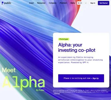Screenshot of the site of Alpha by Public