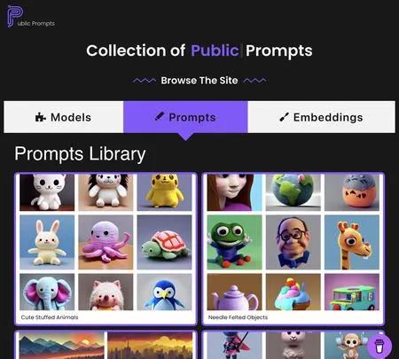 Screenshot of the site of Public Prompts