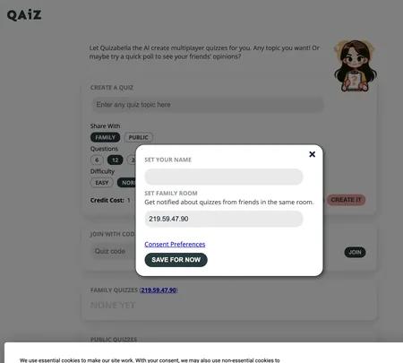 Screenshot of the site of Qaiz