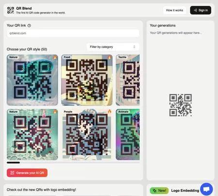 Screenshot of the site of QRblend