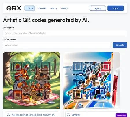 Screenshot of the site of QRX Codes
