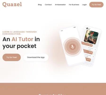 Screenshot of the site of Quazel