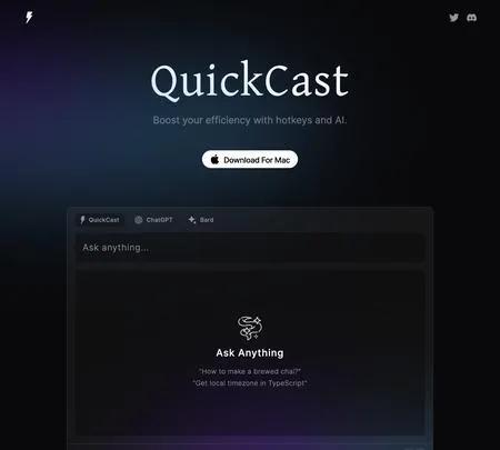 Screenshot of the site of Quickcast