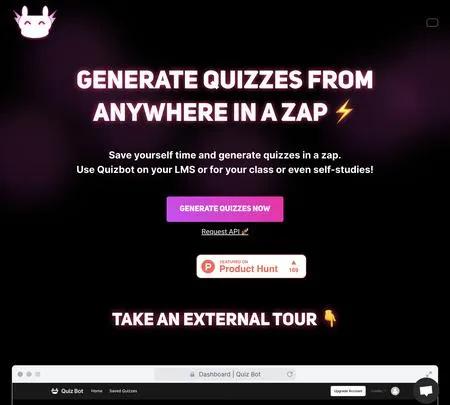 Screenshot of the site of Quizbot