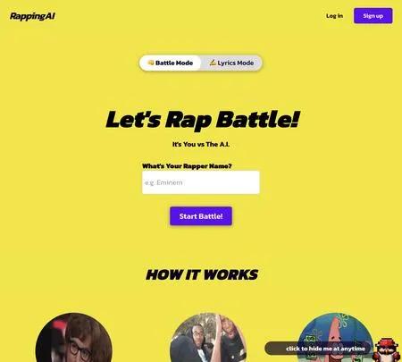 Screenshot of the site of RappingAI