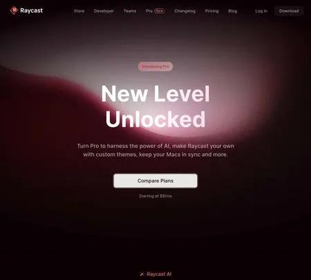 Screenshot of the site of Raycast