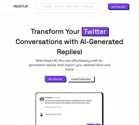 Screenshot of the site of Reacti.Ai