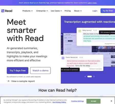 Screenshot of the site of Read