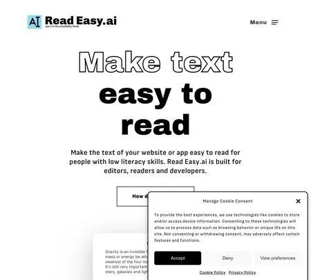 Screenshot of the site of ReadEasy.ai