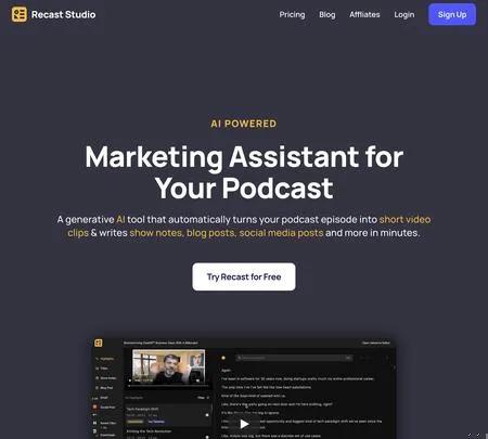 Screenshot of the site of Recast Studio