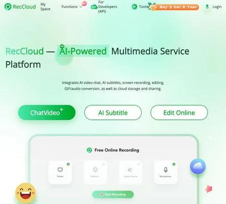 Screenshot of the site of RecCloud