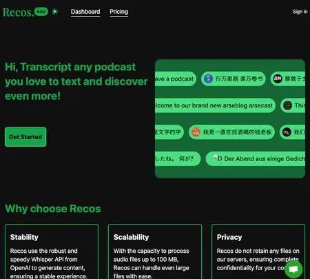 Screenshot of the site of Recos