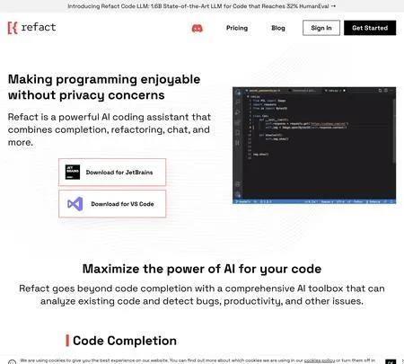 Screenshot of the site of Refact