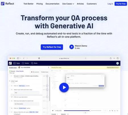 Screenshot of the site of Reflect.run
