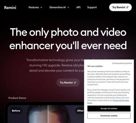 Screenshot of the site of Remini