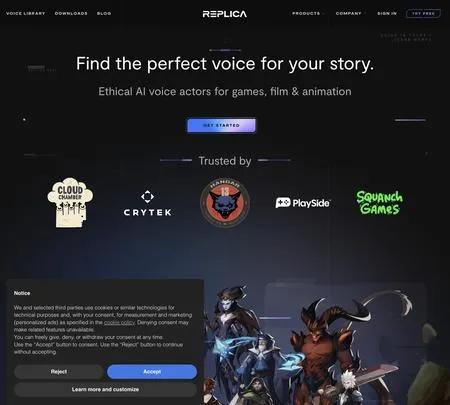 Screenshot of the site of Replica