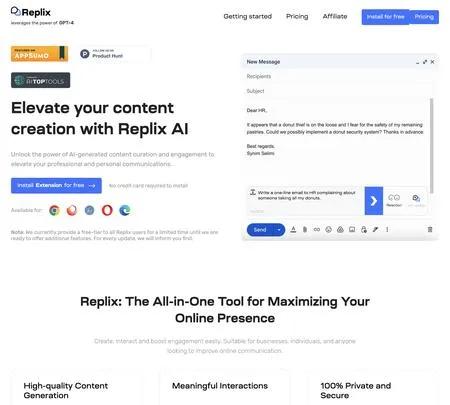 Screenshot of the site of Replix.ai