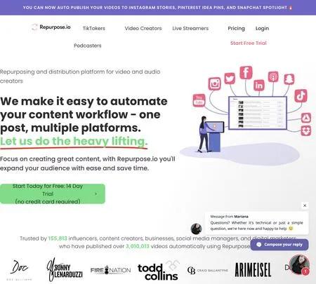 Screenshot of the site of Repurpose.io