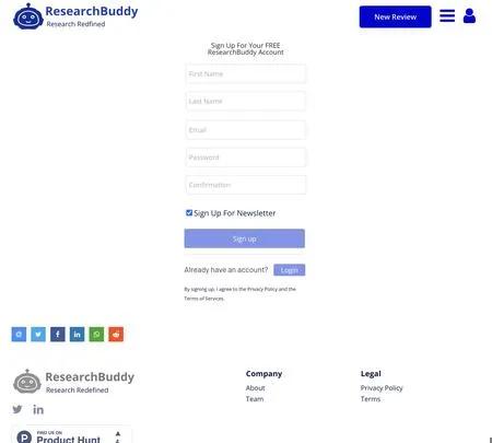 Screenshot of the site of Research Buddy