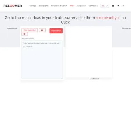 Screenshot of the site of Resoomer