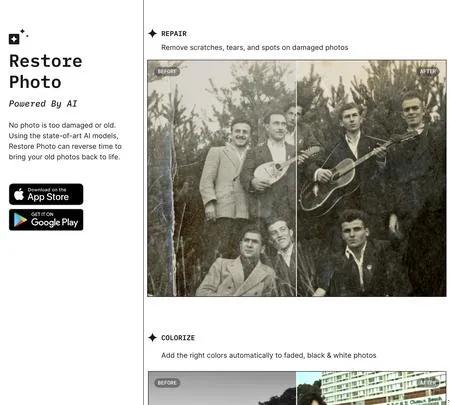 Screenshot of the site of Restore Photo