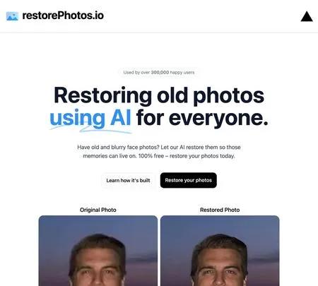 Screenshot of the site of restorePhotos.io