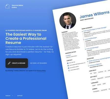 Screenshot of the site of ResumeMaker.Online