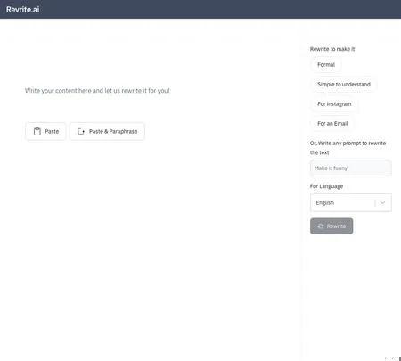 Screenshot of the site of Revrite
