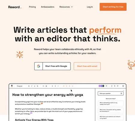 Screenshot of the site of Reword