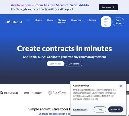 Screenshot of the site of Draft by Robin AI