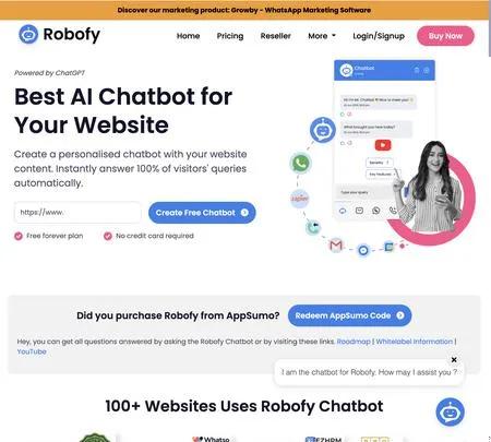 Screenshot of the site of Robofy