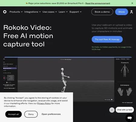 Screenshot of the site of Rokoko Video