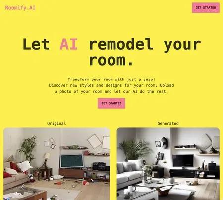 Screenshot of the site of Roomify