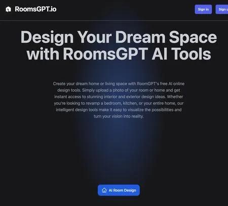 Screenshot of the site of RoomsGPT