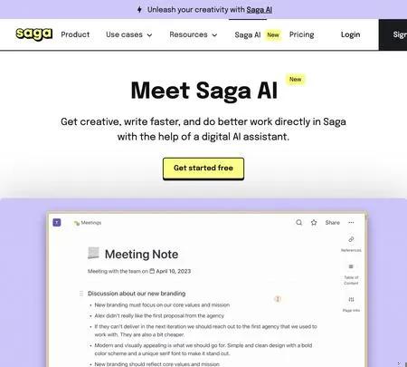 Screenshot of the site of Saga
