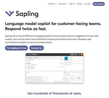 Screenshot of the site of Sapling