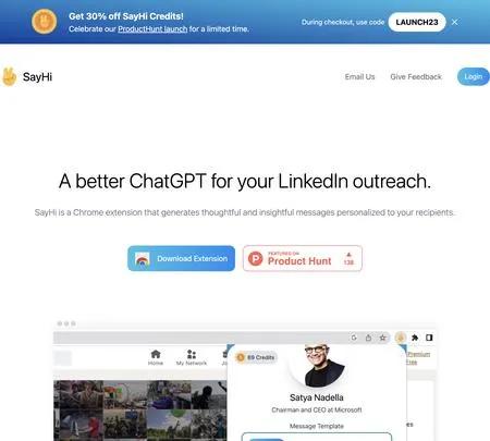 Screenshot of the site of SayHi